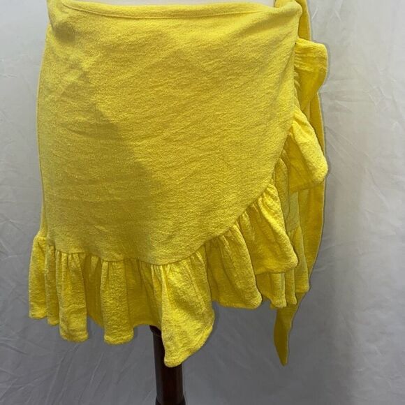 Zara bright lemon yellow wrap mini skirt ruffle hem XS - Picture 4 of 10